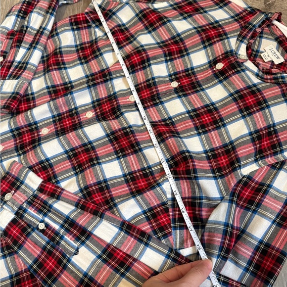 J.Crew festive HOLIDAY PLAID ruffle trim FLANNEL fitted woman’s SHIRT~size S - Picture 10 of 11